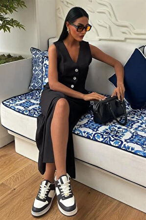 Etek Yırtmaçlı Yelekli Keten Takım 10131