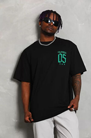 Unisex Oversize Baskılı Bisiklet Yaka Thirt  iyah