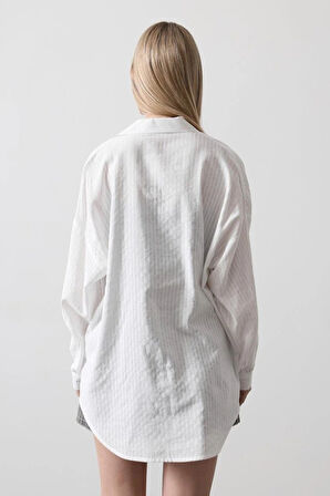 Çizgili Uzun Kol Gömlek  Beyaz