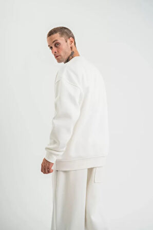 Uzun Kol Bisiklet Yaka Basic weathirt  Beyaz