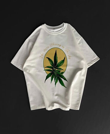 Ön Ve Arka Baskılı Oversize Bisiklet Yaka Tshirt Beyaz