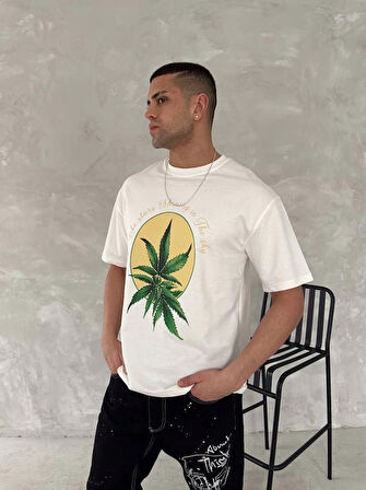 Ön Ve Arka Baskılı Oversize Bisiklet Yaka Tshirt Beyaz