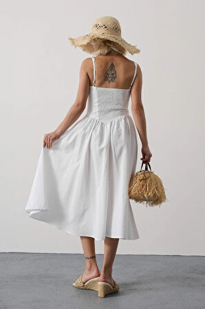 Askılı Uzun Elbise  Beyaz