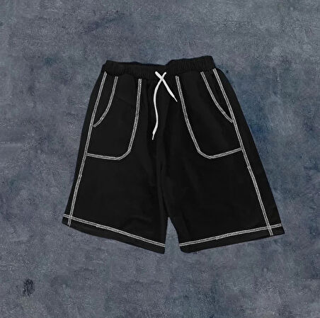 Unisex Dikişli Cepli Oversize Şort  iyah