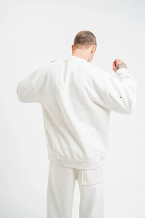 Unisex Uzun Kol Bisiklet Yaka Yıkamalı weathirt  Beyaz