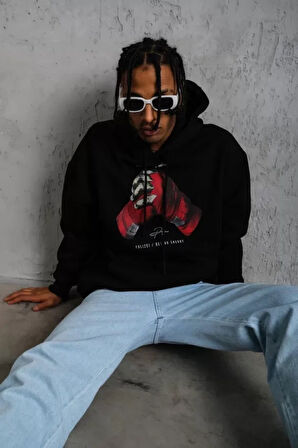 Erkek Eldiven Baskılı Kapüşonlu weat  iyah