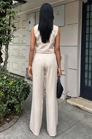 Yeleği Çapraz Detay Düğmeli Cepli Yelekli Takım 10150