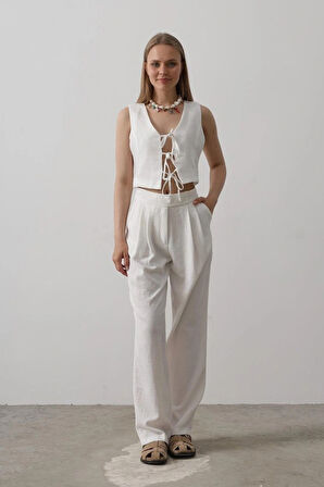 Bağlamalı Yelek  Beyaz