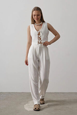 Bağlamalı Yelek  Beyaz