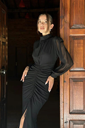 iyah Önü Büzgülü Şifon Elbise