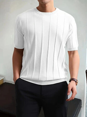 Erkek Kısa Kollu Bisiklet Yaka çizgili Triko Tshirt