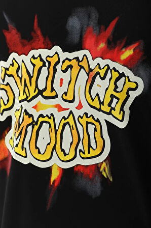 Unisex Oversize Baskılı Bisiklet Yaka Thirt  iyah