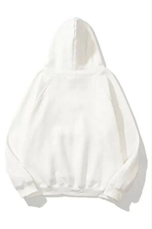 3 İplik Pamuklu Unisex Kapşonlu weetshirt  Beyaz