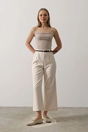 Kemer Pens Detaylı Pantolon  Bej
