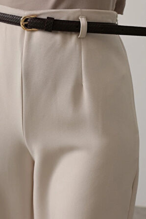 Kemer Pens Detaylı Pantolon  Bej