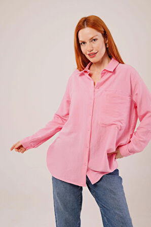 alaş Kesim Cepli Pembe Gömlek