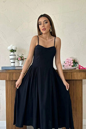 iyah Göğüs Kuplu Uzun Büzgülü Elbise