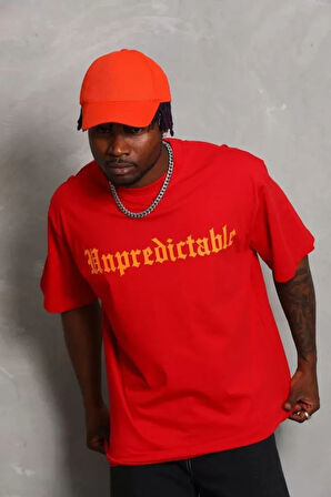 Unisex Oversize Baskılı Bisiklet Yaka Thirt  Kırmızı