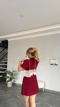 Kadın Atlas Kumaş Iç Astarlı Gizli Fermuarlı Inci Düğme Detaylı ini Elbise