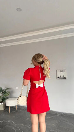 Kadın Atlas Kumaş Iç Astarlı Gizli Fermuarlı Inci Düğme Detaylı ini Elbise