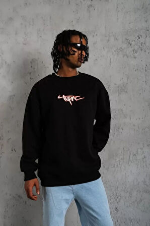 Erkek 3 İplik Gangster Baskılı weatshirt  iyah