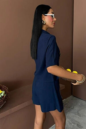 Gömlek Şort Etek Viscon Keten Takım 10162