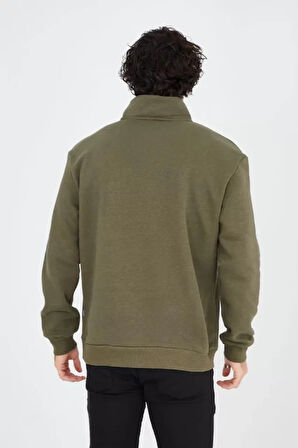 Erkek Yarım Fermuarlı Baskılı weat  Yeşil