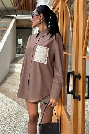 üzine Cepli Arkası Yırtmaçlı Oversize Gömlek 3420