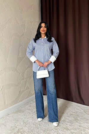 avi Çizgili Poplin Uzun Kol Gömlek