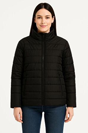 Bomber ont Ceket – u İtici Kumaş, Kapitone Astarlı, Fermuarlı, Kışlık  iyah