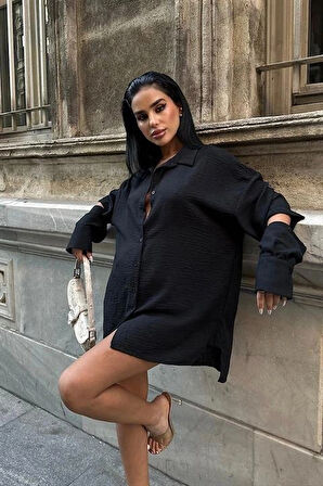 Alina Kol Cut Out Keten Gömlek 325208