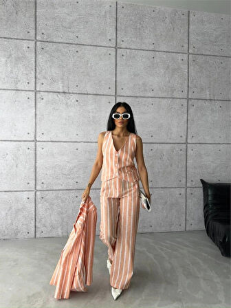 ÇİZGİİ CEKET KETEN  Orange