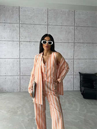 ÇİZGİİ CEKET KETEN  Orange