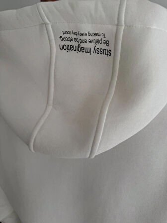 Üç İplik Kapşonlu Baskılı weathirt  Beyaz