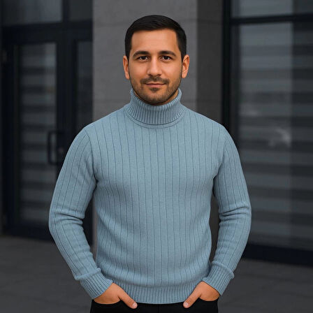 Erkek Balıkcı Yaka Bağazlı Triko Kazak Pamuklu Kalın Fitilli Dokuma, Regular Fit Uzun Kollu Kışlık odel  Bebe avisi