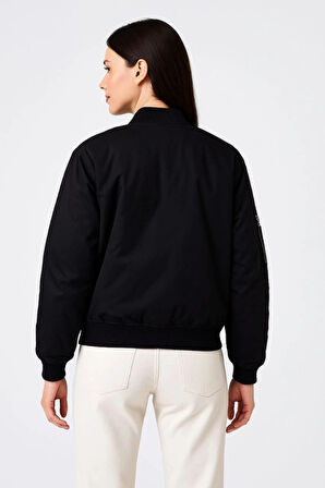 Içi Astarlı Fermuarlı Bomber ont Ceket  iyah