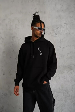 Unisex Kapşonlu Uzun Kol Baskılı weetshirt  iyah