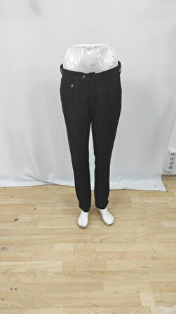 Erkek Belden Düğmeli Cepli Dokuma Pantolon