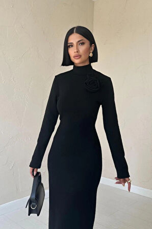 iyah Omzu Güllü Düz Elbise