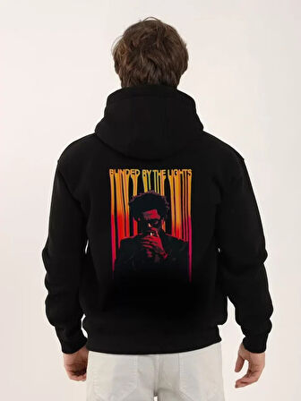 Unisex Baskılı Oversize Üç İplik Kapüşonlu weatshirt  iyah