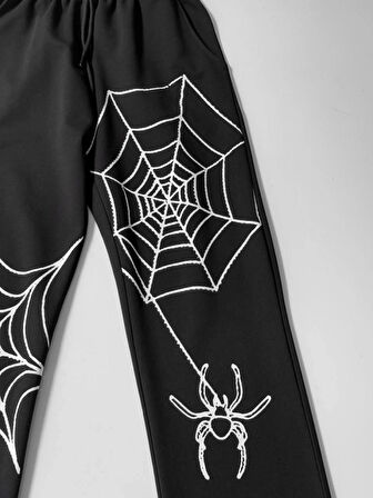 İki İplik Kumaş Örümcek Baskılı Esofman  iyah