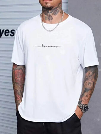 Unisex Baskılı Oversize Thirt  Beyaz