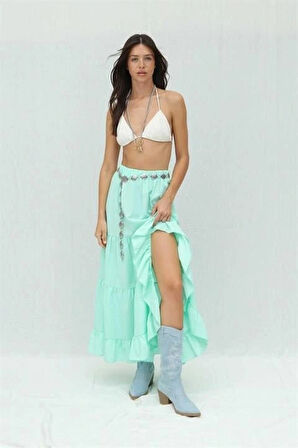 Audrey Fıfrlı Yırtmaç Detay Etek 4037