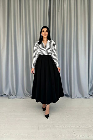 Siyah Uzun Pileli Etek