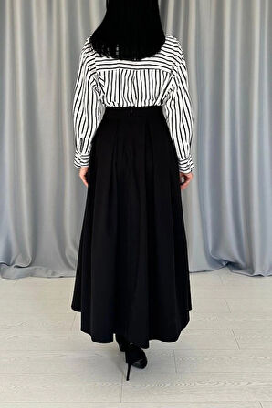 Siyah Uzun Pileli Etek