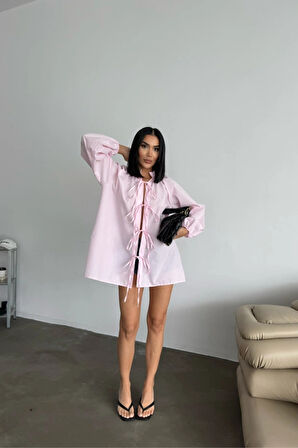 GÖEK POPİN HAKİ YAKA ÖNDEN BAĞAA İP DETAYI  Pembe