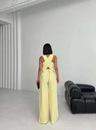 Keten Sirti Çapraz Geçi̇şli̇ Cepken Pantolon Takim