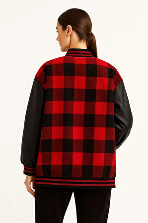 Kolları uni Deri Içi Astarlı Oduncu Kolej Içi Ceket  Bordo