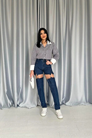 avi Askılı İki Parça Jeans Pantolon