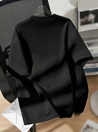 New York Baskılı Oversize Bisiklet Yaka Tshirt  iyah